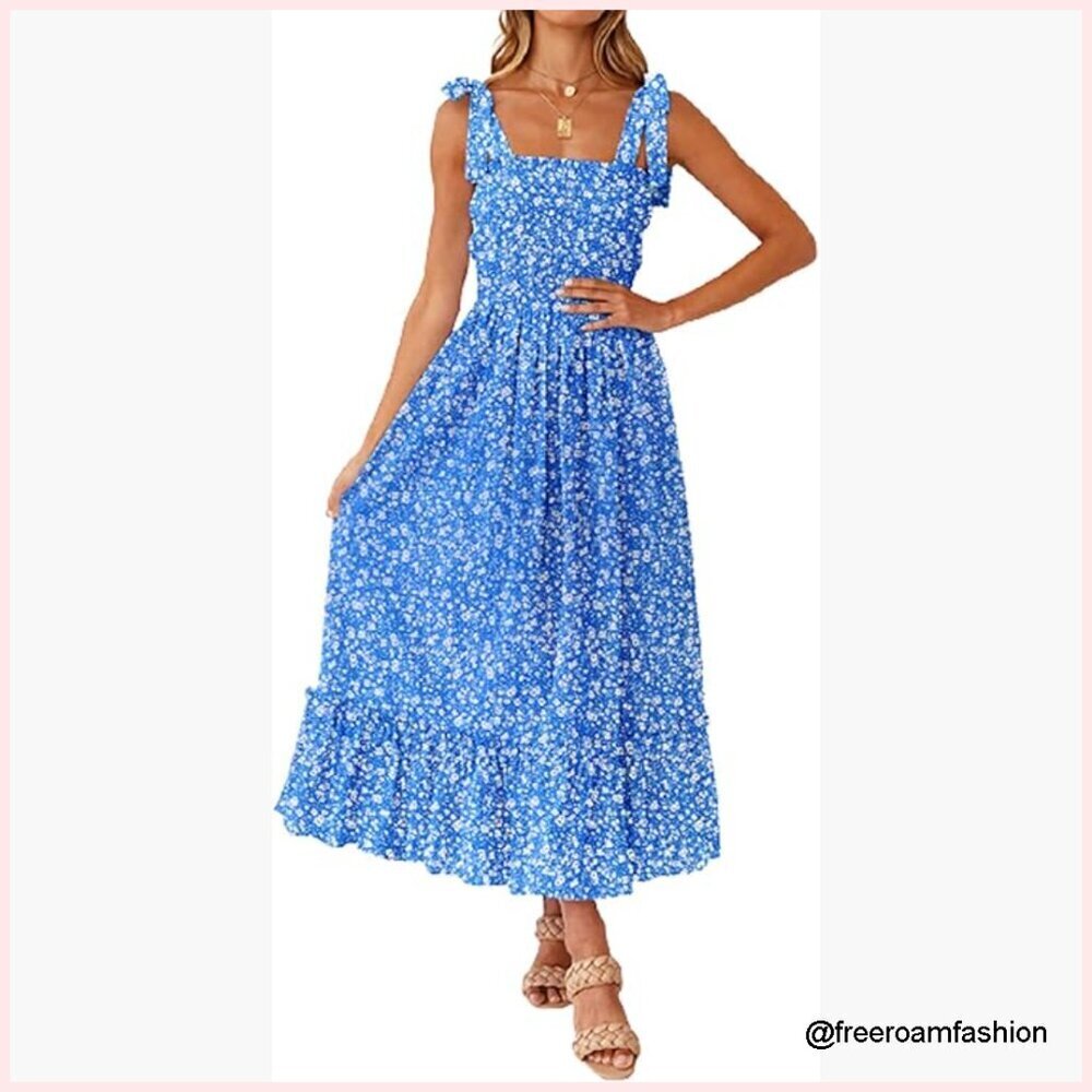 Women's Maxi Dress Rayon Flowy Ruffle Square Neck Spaghetti Strap Formal